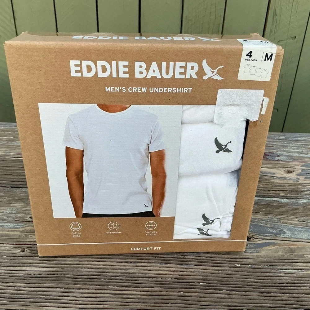 Eddie Bauer Men's White Crew Cotton Blend Undershirt 4-Pack